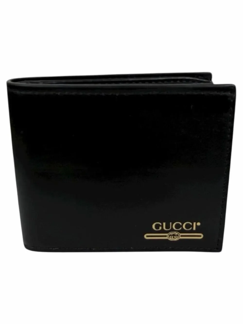 Gucci Gold Logo Leather Bi-fold Wallet Black Men 547585
